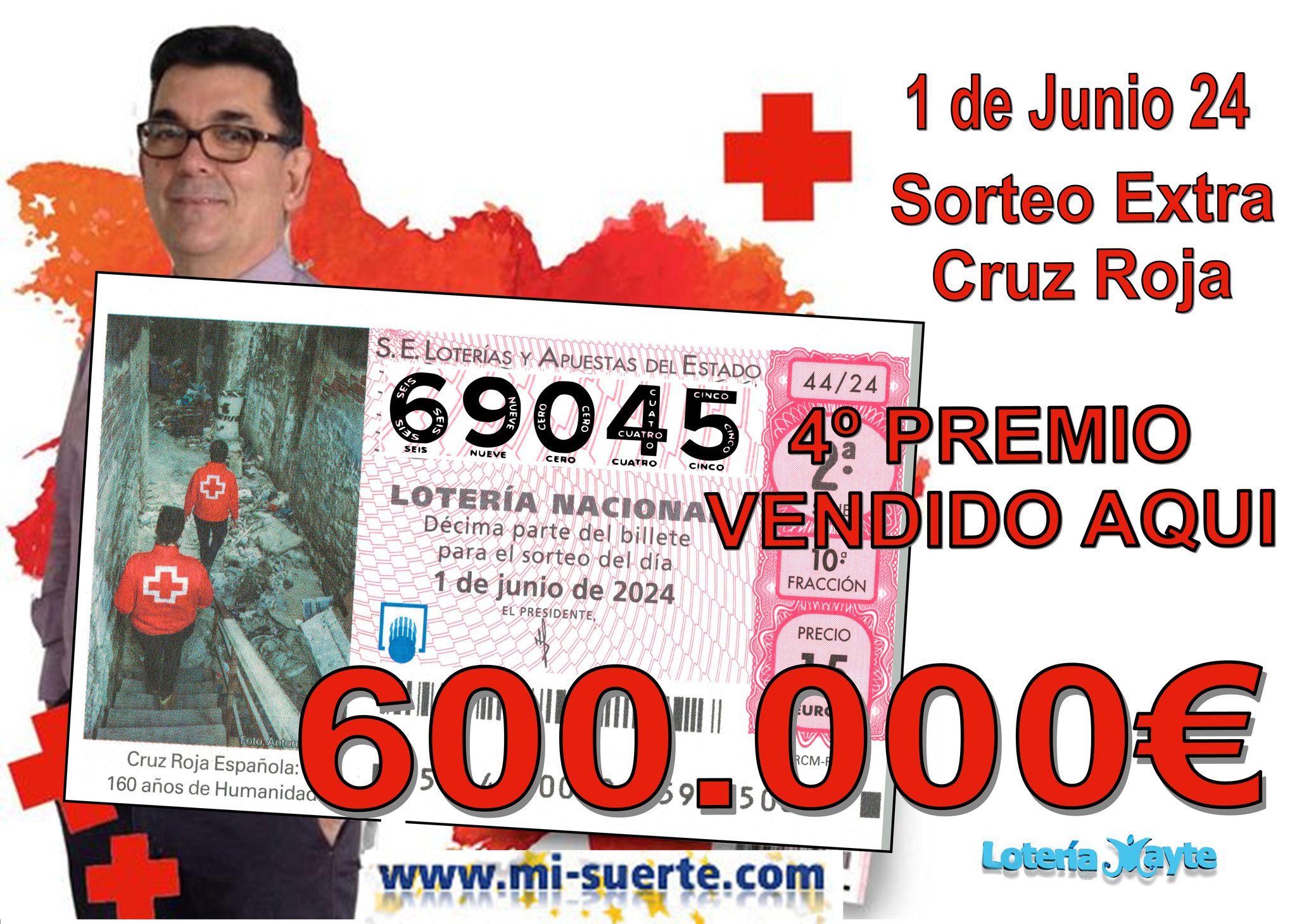 Cartel premio repartido Sorteo Extra de Cruz Roja Española